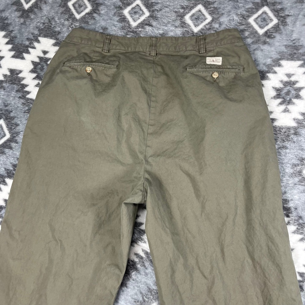 Polo Ralph Lauren Mens Pleated Chino Pants Olive Green Cotton Straight Leg 35x31 - Picture 8 of 10